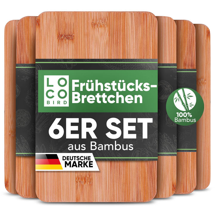 Loco Bird Frühstücksbrettchen Holz 6Set - Schneidebrett Holz 22x14cm - Brettchen aus Bambus für Grav