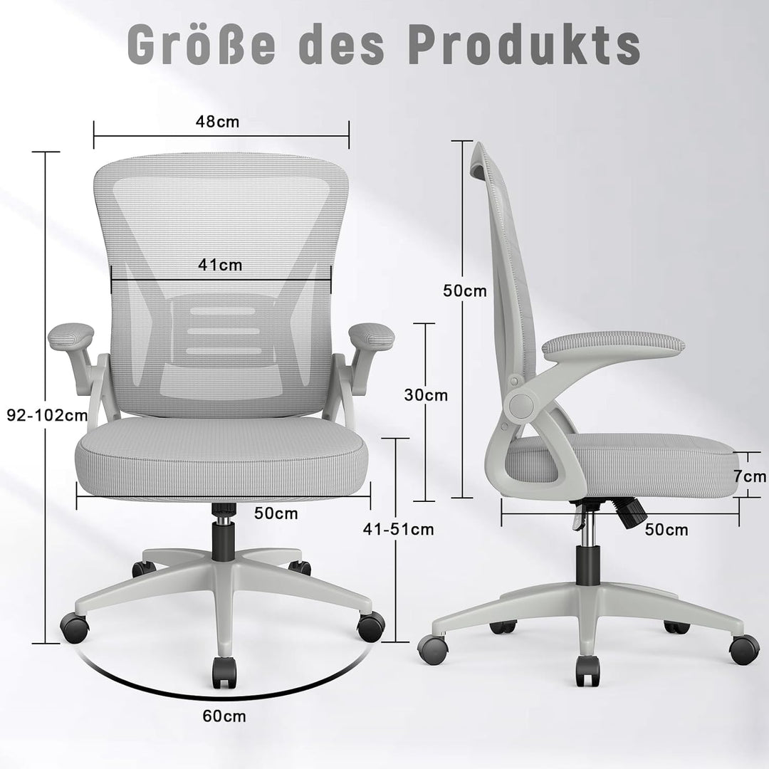 rattantree Bürostuhl mit Hochklappbaren Armlehnen, Ergonomischer Schreibtischstuhl mit Lendenwirbels