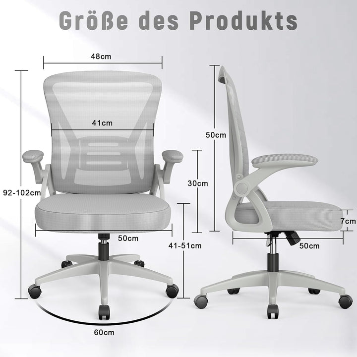 rattantree Bürostuhl mit Hochklappbaren Armlehnen, Ergonomischer Schreibtischstuhl mit Lendenwirbels