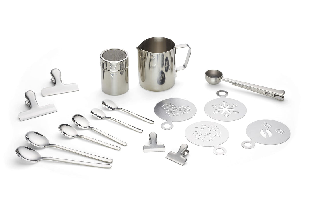 Echtwerk Kaffeezubehör-Set, 23-tlg, Milchschaumkännchen 350 ml, Kakaostreuer, 4x Espresso-, 4x Cappu