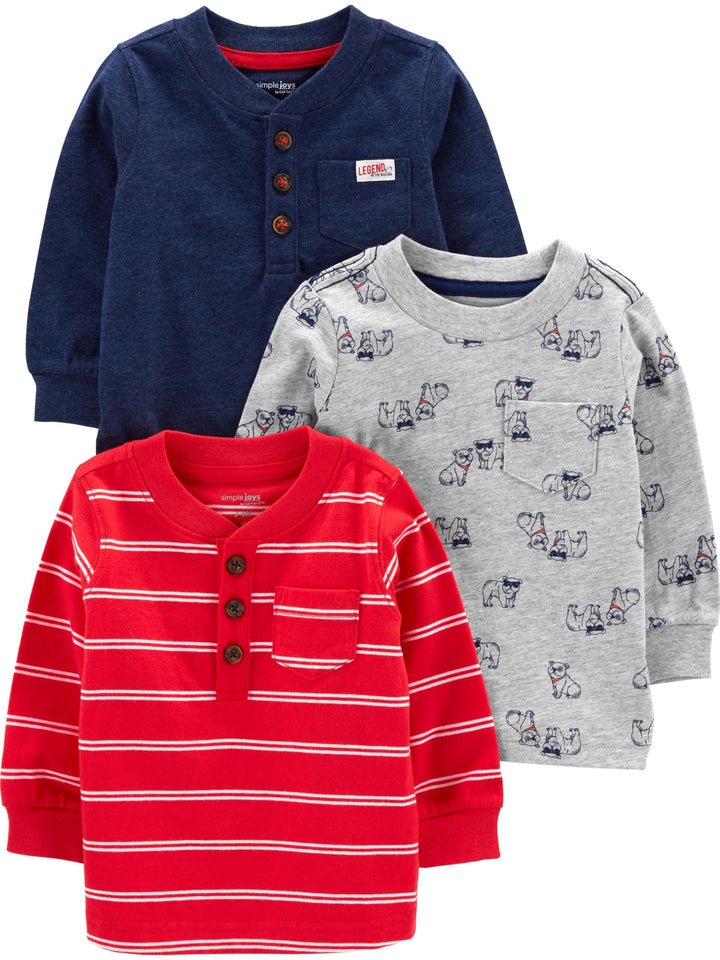 Simple Joys by Carter's Baby - Jungen Long-Sleeve Shirts, Pack of 3 T-Shirt (3er Pack) 3-6 Monate Gr
