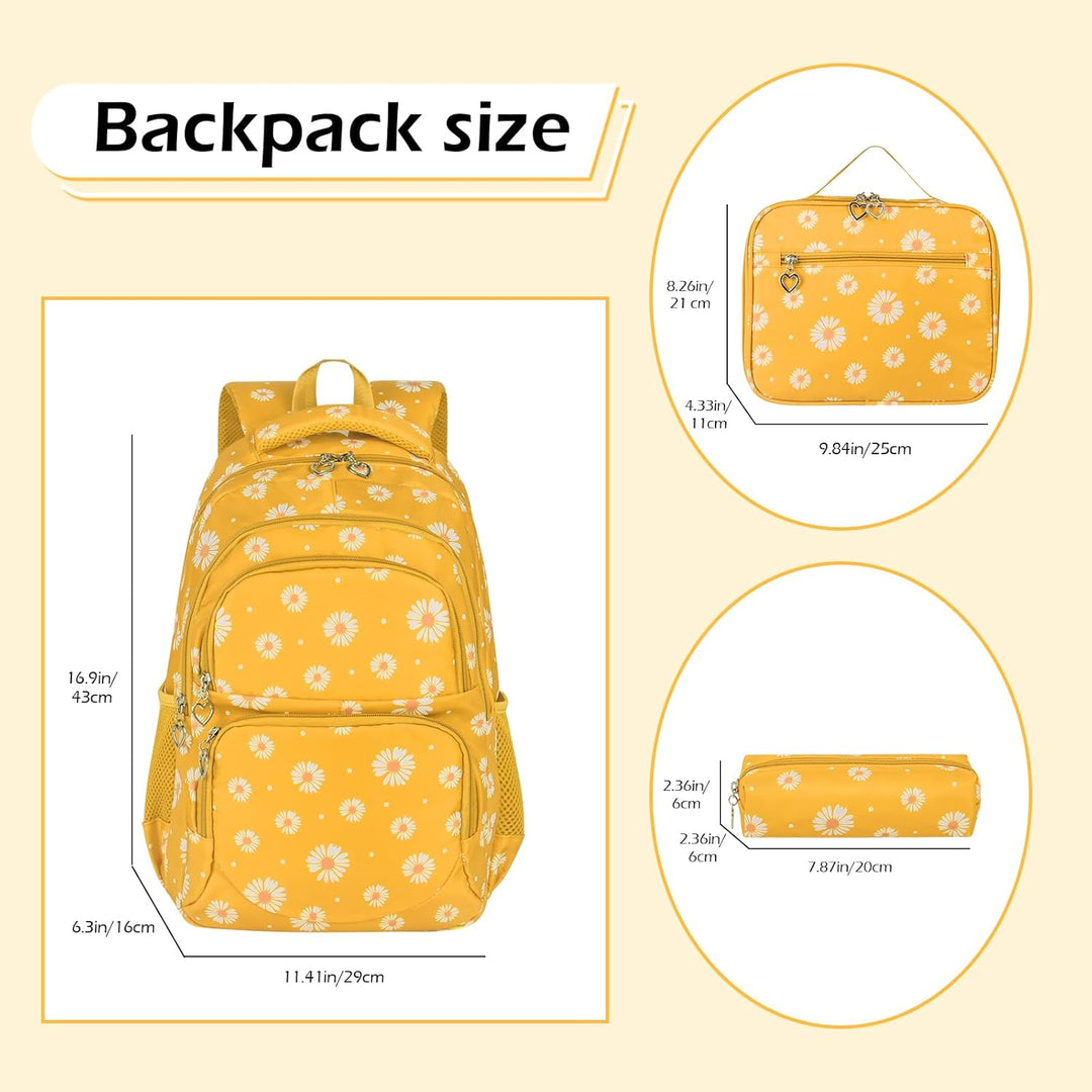 Schulrucksack Mädchen Teenager Damen Schultasche Rucksack Set Gänseblümchen Schulranzen für Mädchen