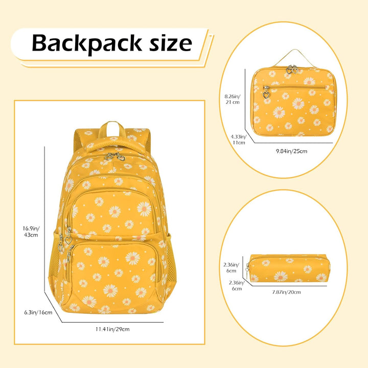Schulrucksack Mädchen Teenager Damen Schultasche Rucksack Set Gänseblümchen Schulranzen für Mädchen