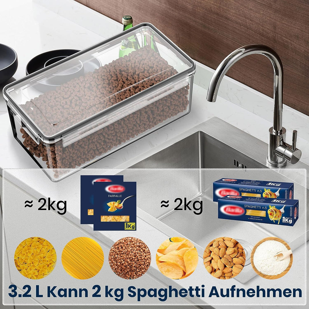 3.2L Vorratsdosen mit Deckel Luftdicht 4er Set mit Kreidemarker und Etiketten, BPA Frei Plastik Aufb