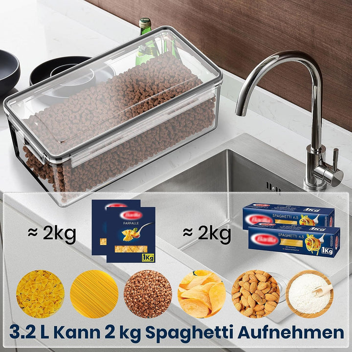 3.2L Vorratsdosen mit Deckel Luftdicht 4er Set mit Kreidemarker und Etiketten, BPA Frei Plastik Aufb