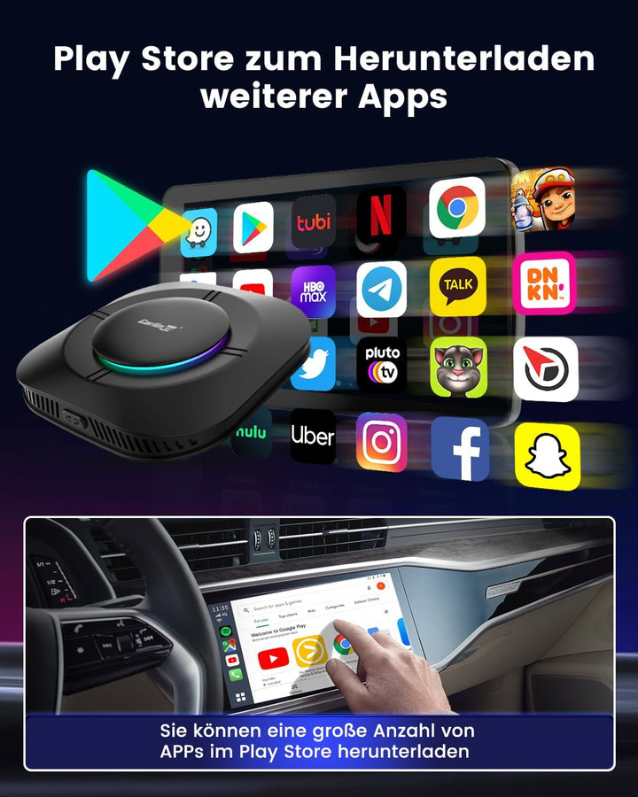 CarlinKit Aibox-Plus Android 13.0 Adapter, 8+128 GB Standalone-System, kabelloses CarPlay und Androi