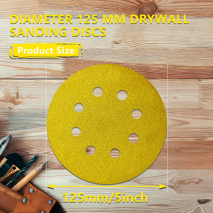 100Stk 125mm Klett Schleifpapier, Exzenter Schleifscheiben, 8-Loch Korn 120 Schleifpads, Schleifmitt