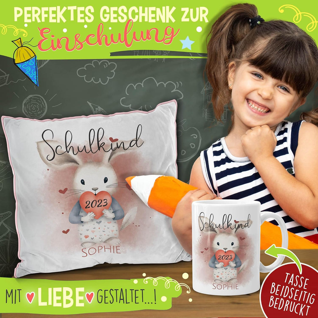PR Print Royal Einschulung Geschenke-Set - Schulkind mit Name und Jahr personalisiert - Hase, person