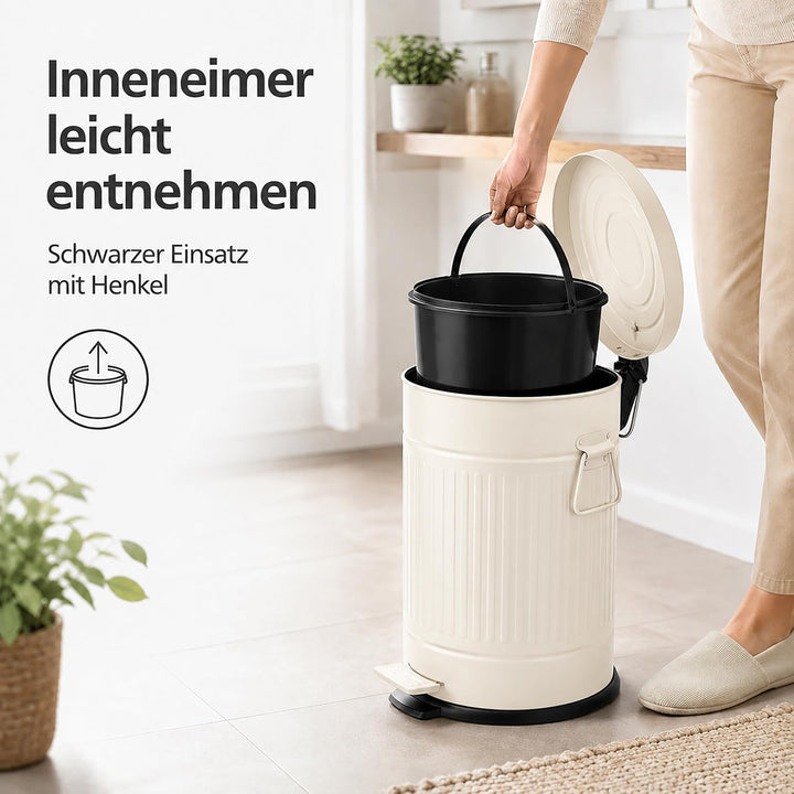 Relaxdays Mülleimer, 20 Liter, Küche, entnehmbarer Inneneimer, beige, Beige