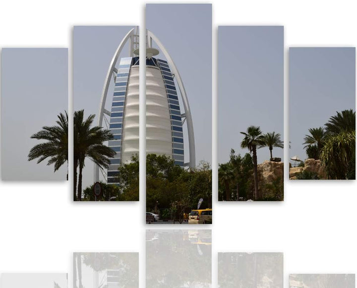 Feeby Wandbild XXL 5 Teilig Dubai Leinwandbild Burj al Arab Architektur bunt 300x140 cm Leinwandbild