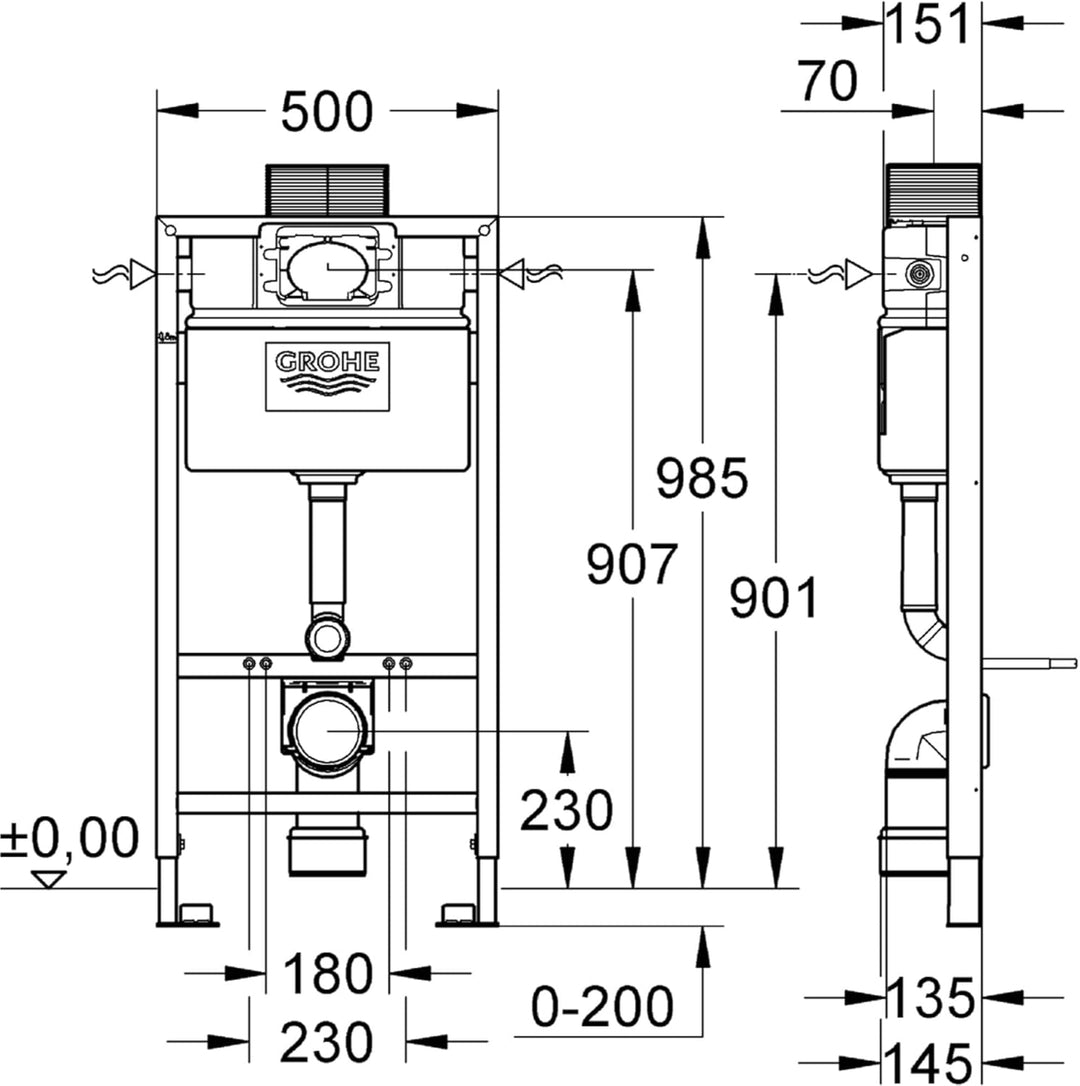 GROHE Rapid SL - Element für WC (1,00 m Bauhöhe, komplett vormontiert, schwitzwasserisoliert), 38525