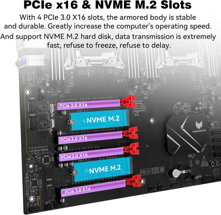 SHANGZHAOYUAN X99 Dual CPU Mainboard LGA 2011-3 Server Motherboard (E-ATX, 8*DDR4 ECC, 2*NVME M.2, 2