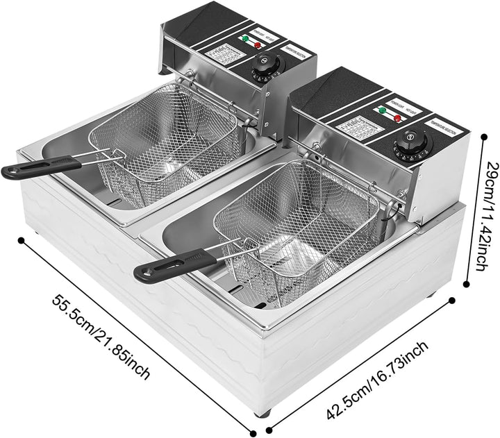 Doppelfriteuse, 2500W 220V edelstahl Gastro Friteuse Edelstahl-Fritteuse Temperatur 60-200℃ 6L+ 6L m