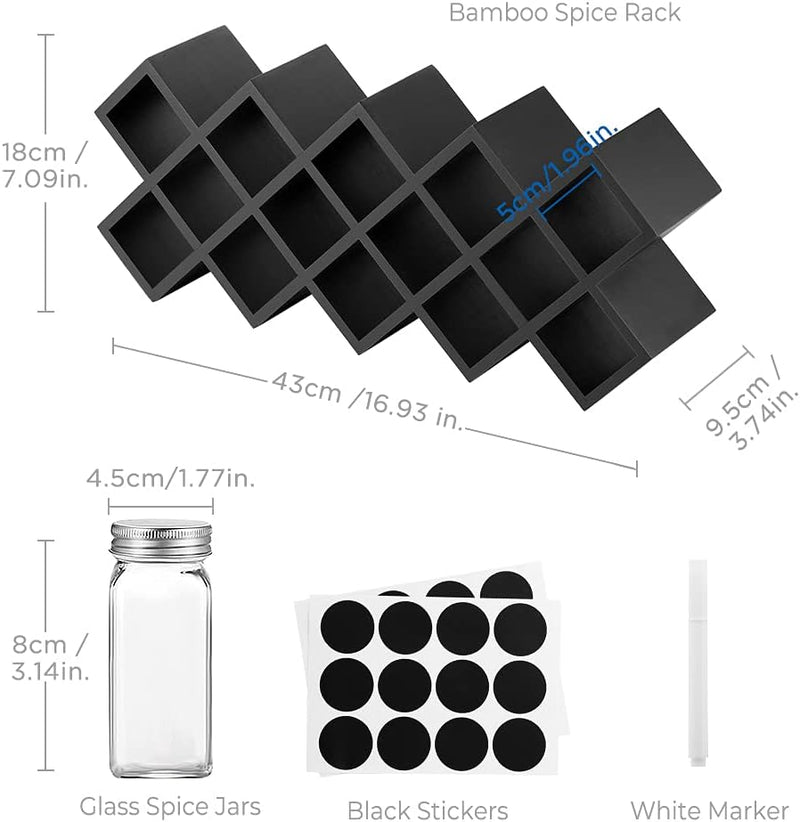 ecooe Bambus Gewürzregal Gewürzständer für Küchenschrank und Arbeitsfläche Gewürzhalter mit 18 Gewür