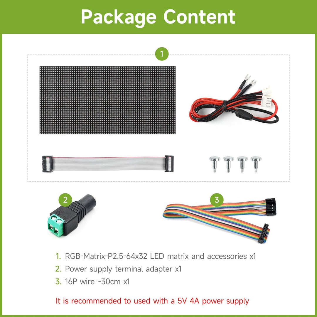 Waveshare RGB Full-Color LED Matrix Panel 2.5mm Pitch 64x32 Pixels Adjustable Brightness Compatible