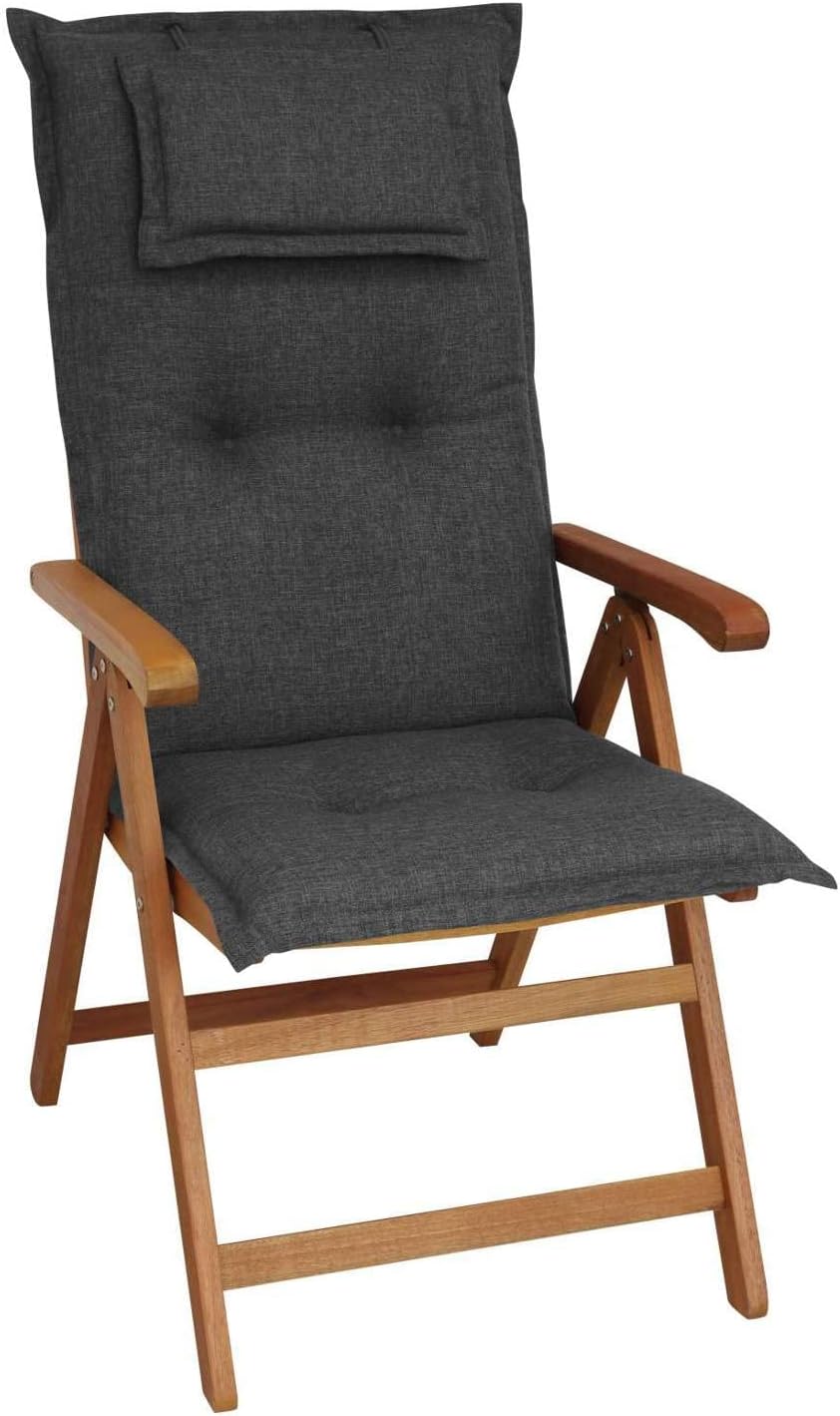 elGiga Hochlehner-Auflage 1-Stück Classic Anthrazit 120 x 50 x 8 cm für Gartenstuhl, mit Kopfpolster