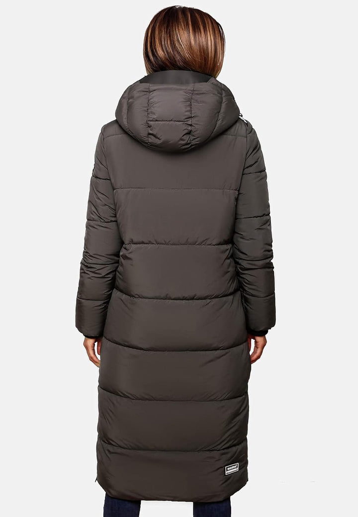MARIKOO Damen Wintermantel Warmer Steppmantel lang mit Abnehmbarer Kapuze Reliziaa XS-3XL M Anthraci