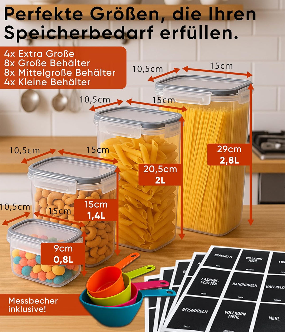 Deco haus Vorratsdosen mit Deckel 24 Set L - Aufbewahrungsbox Küche Luftdicht Vorratsbehälter - Fris