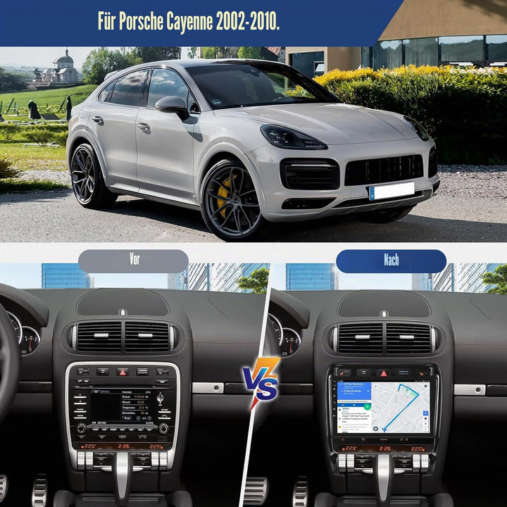 CAMECHO 4+128G 9 Zoll Navi Autoradio für Porsche Cayenne 2002-2010 mit Rückfahrkamera, Android 15 Wi