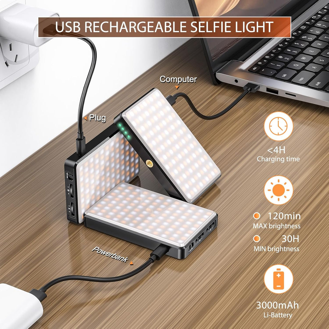 Selfie Licht Handy 120 LED, 2500-9000K Dimmbare Lichmodi Handylicht, 3000mAh Kamera Licht mit Stativ