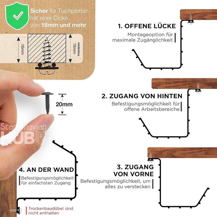 Scanfield Kabelmanagement Untertisch – Kabelwanne für Schreibtisch, Kabel Organizer, Kabelhalter &amp; K