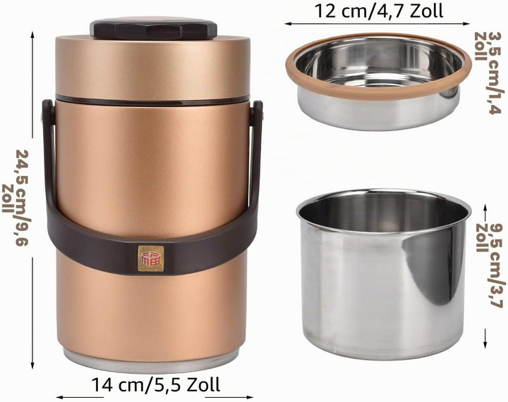 Bento Boxen, 2300ml 3 stufiger Lebensmittelbehälter vakuumisolierter Lunch Thermosbehälter aus Edels