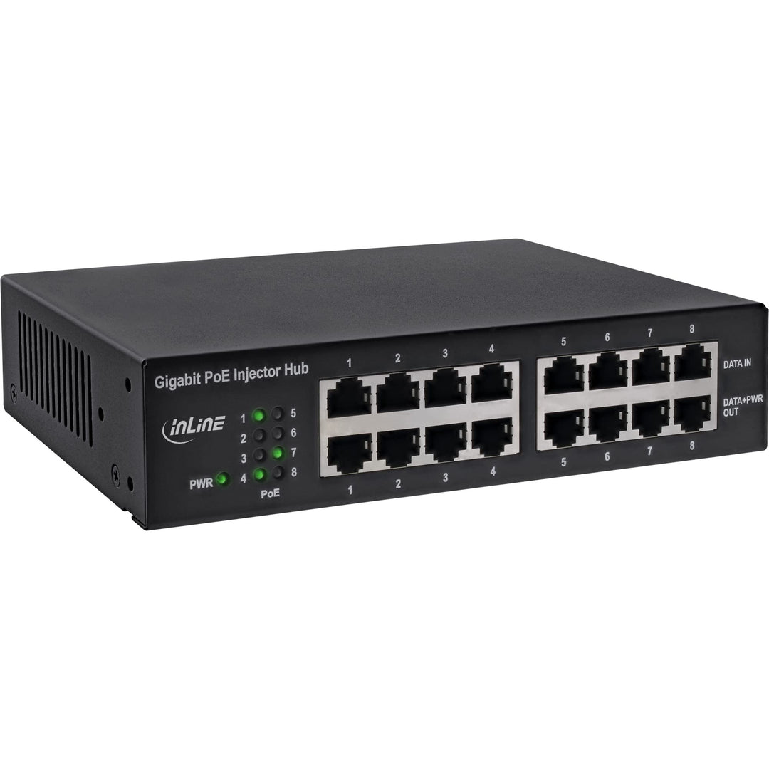InLine 32308H PoE+ Gigabit Netzwerk Injektor Hub 8 Port (8x PoE+), 1GBit/s, 19" (Winkel enthalten),