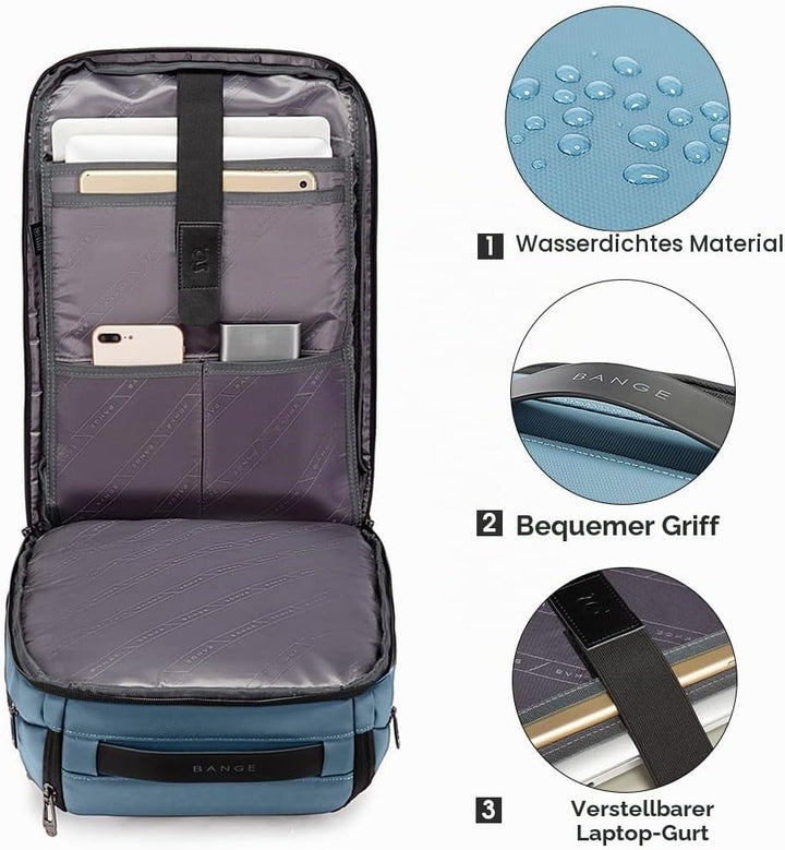 BANGE Business-Smart-Rucksack, wasserdicht, 39,6 cm (15,6 Zoll), Laptop-Rucksack mit USB-Ladeanschlu