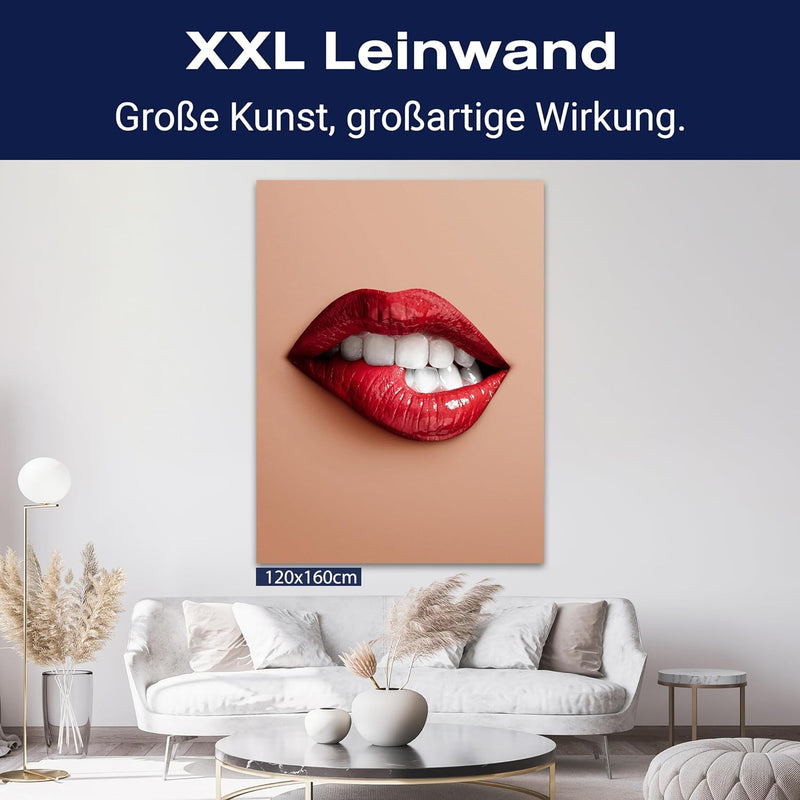 wandmotiv24 Leinwandbild 260 g/m² - Kunstdruck auf Leinwand - Wandkunst - Wandbild mit Frauen Lippen