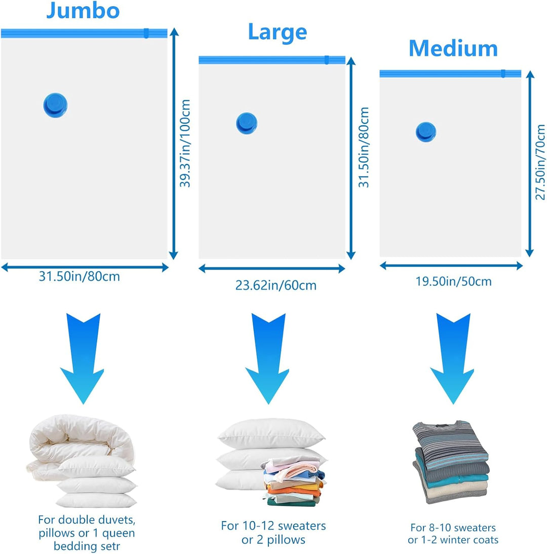 8 Stück Vakuumbeutel für Kleidung mit Elektrischer Luftpumpe, 2 * 100 x 80 cm, 3 * 80 x 60 cm, 3 * 7