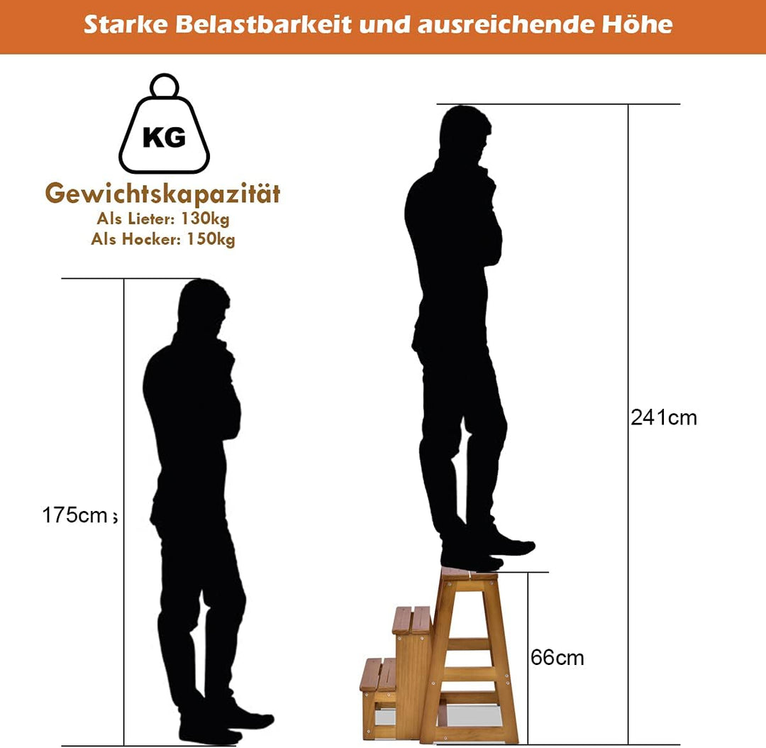 COSTWAY Tritthocker 3 Stufen, Leiterstuhl Trittstuhl klappbar, Hockerleiter bis 150 kg, 66 cm hoch,