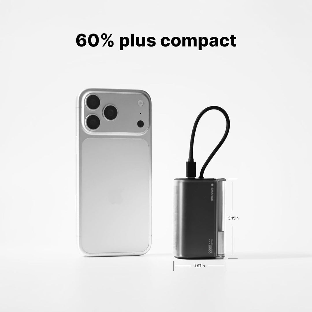 SHARGE 10000mAh Powerbank 45W mit USB C Kable integriert, Powerbank klein P3-BL, P3-BL