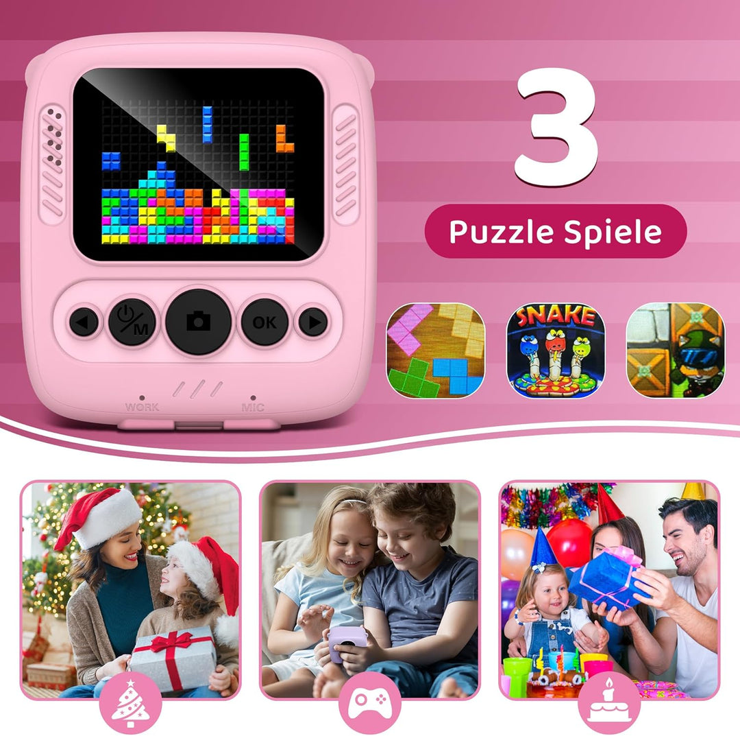Kamera Sofortbildkamera, Kamera mit Karte & 4 Bände Druckpapier, 48MP Sofortbildkamera mit 1080P Dig