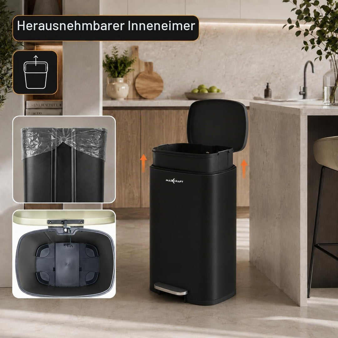 Mülleimer 50 Liter aus Stahl Treteimer Abfalleimer mit Inneneimer aus Kunststoff - Sanft Schliessend