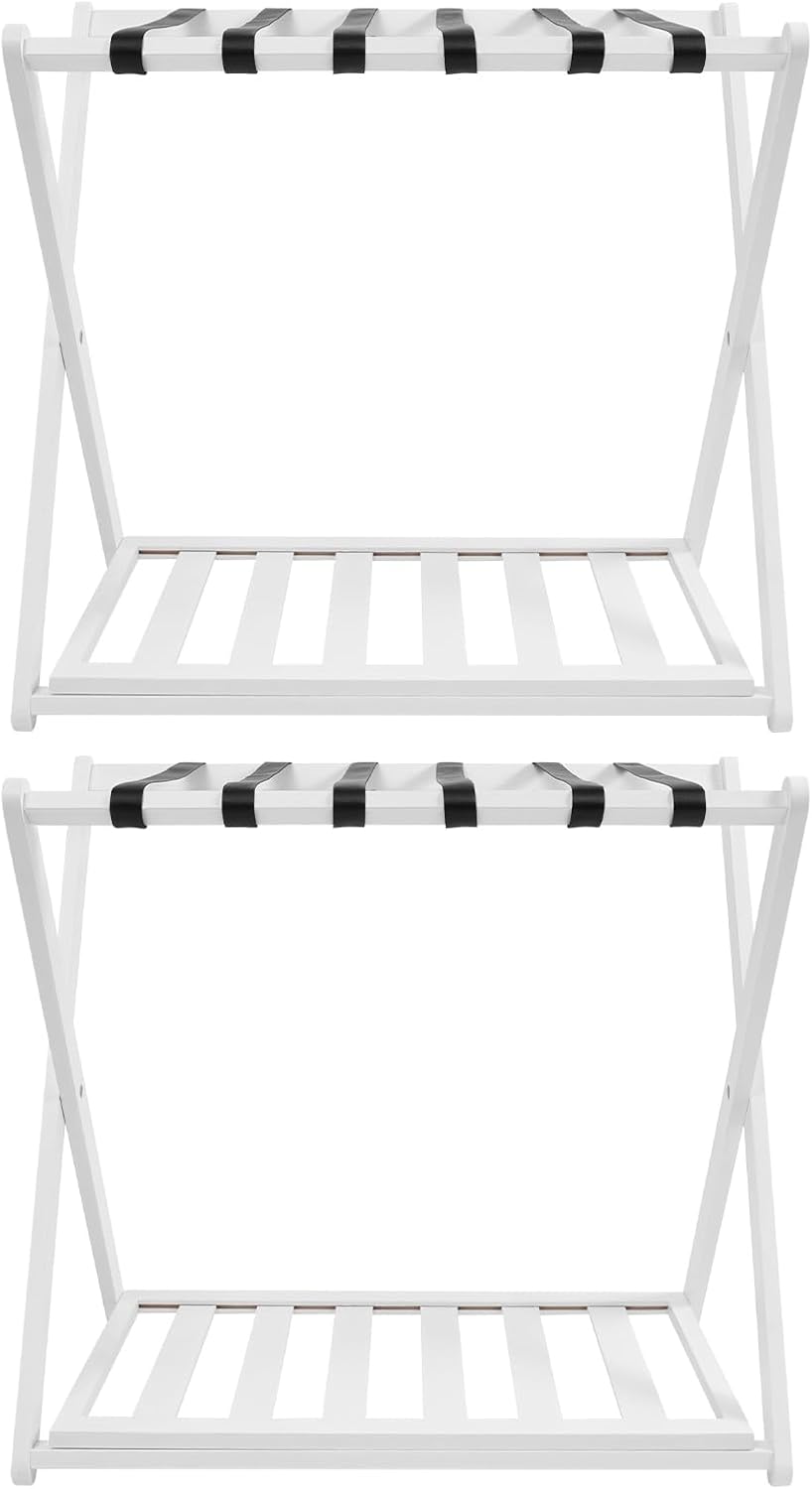 Kofferständer Klappbar, 2 Stück Gepäckträger aus Bambus - 64 x 39 x 58cm, 2 Ablagen Kofferablage für