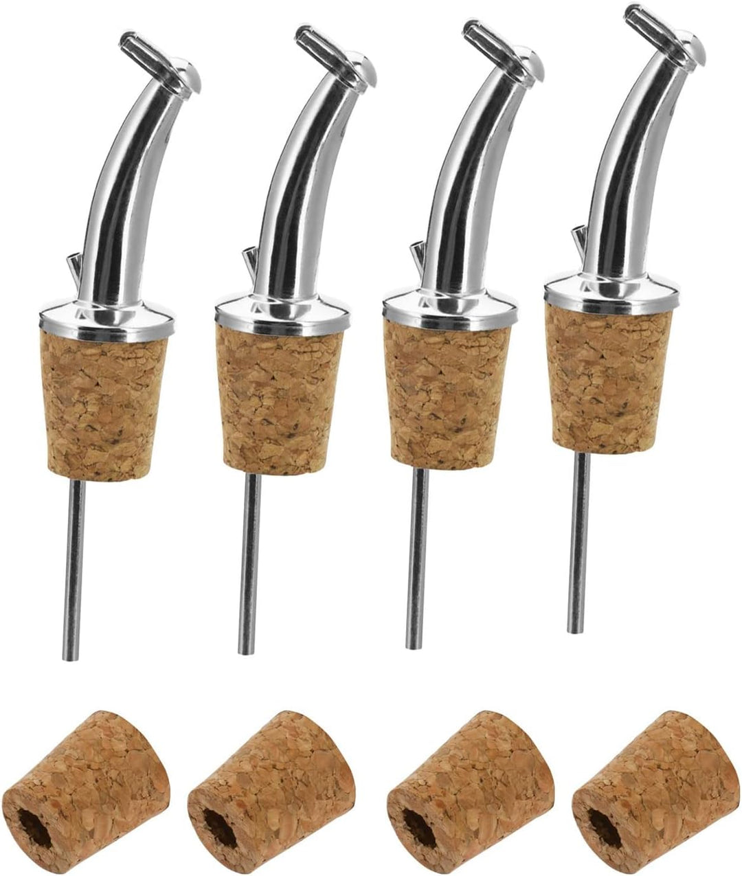 Westmark 4 Spirituosen-/Öl-Ausgiesser + 4 Ersatzkorken, extra kurz, mit Kläppchen und Luftröhrchen,