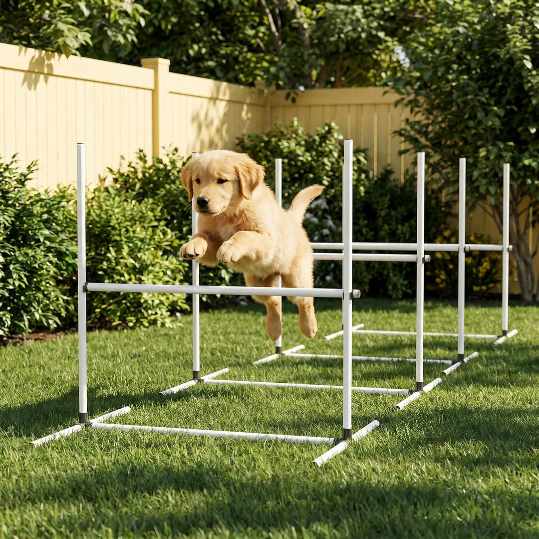Agility Set Hürdenset Hundetraining Zubehör mit 4 Stück Hürden, Slalom Stangen Agility-Ausrüstung fü
