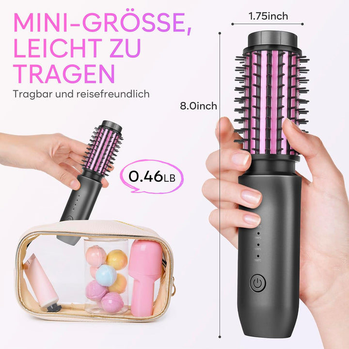 Kabellose Lockenstabbürste, 2024 NEU Tragbare Reise-Lockenstab-Minibürste für Frauen, 7000 mAh USB-a