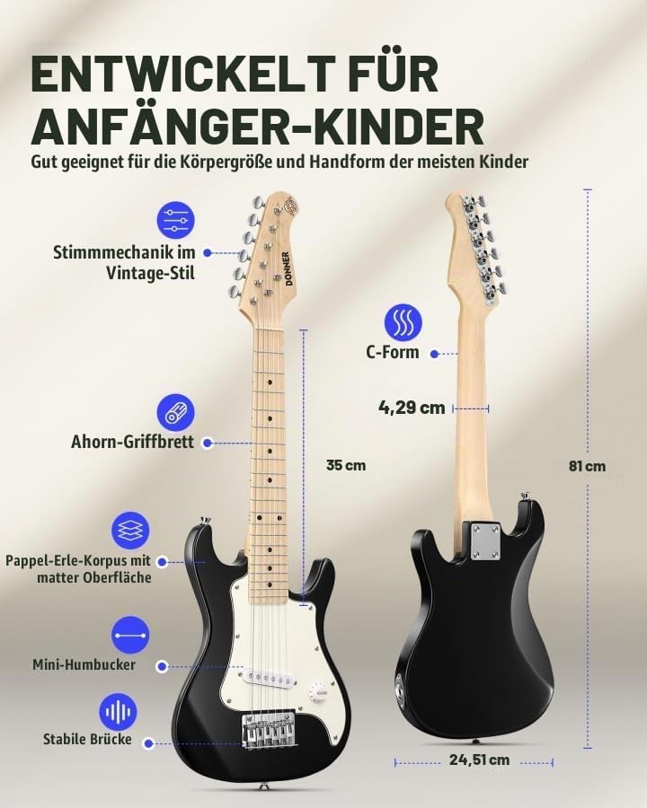 Donner E-Gitarre Set Anfänger Junior Kit ST-Stil 30 Zoll Mini Gitarren Premium Bundle mit Verstärker