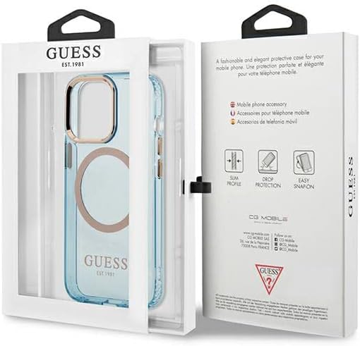 Guess GUHMP13LHTCMB Hülle für iPhone 13 Pro / 13 6,1" blau/Blue Hard case Gold Outline Translucent