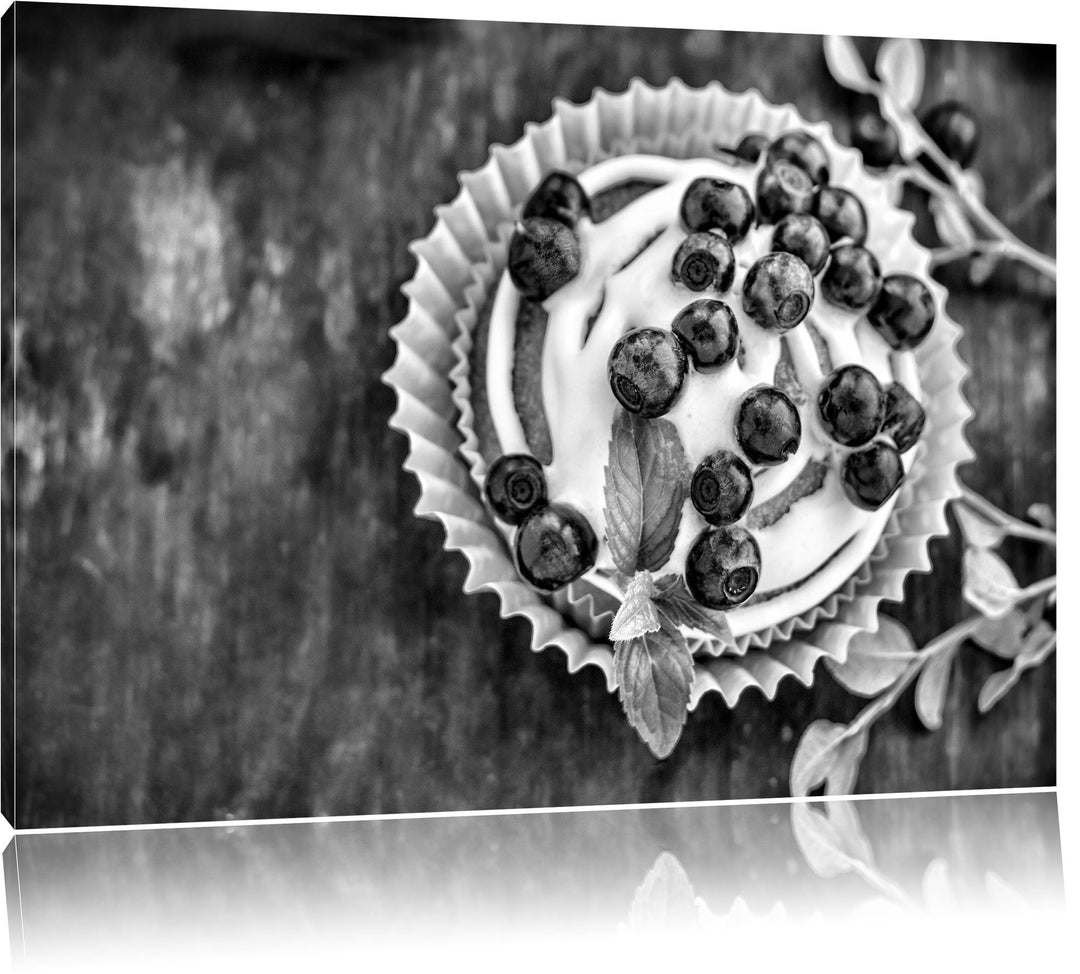 Pixxprint Heidelbeercupcake / 100x70cm Leinwandbild bespannt auf Holzrahmen/Wandbild Kunstdruck Deko