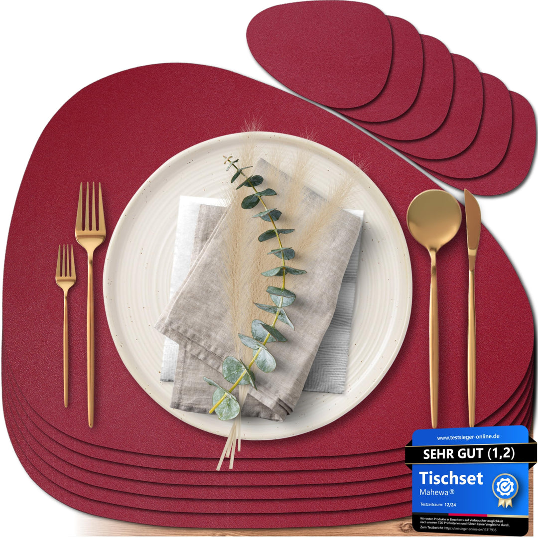 Mahewa® 6er Set Premium Tischset aus Leder-Imitat - Kunstleder Platzset abwaschbar und wasserdicht -