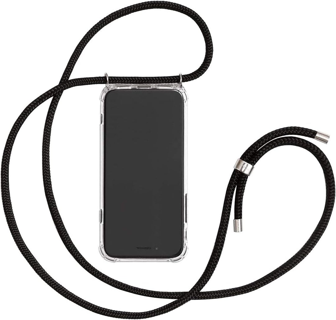 KNOK Premium Handykette für Apple iPhone 13 Pro, Schwarz/Silber, stossfest | Silikonhülle mit fest v