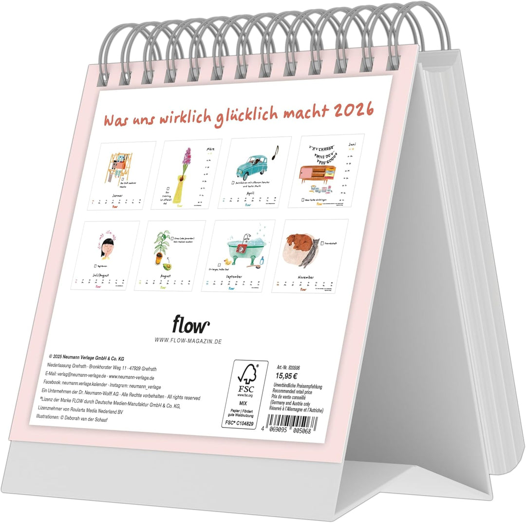 Flow - Was uns wirklich glücklich macht - Wochenkalender 17 x 16 mit Spiralbindung, 53 Illustratione
