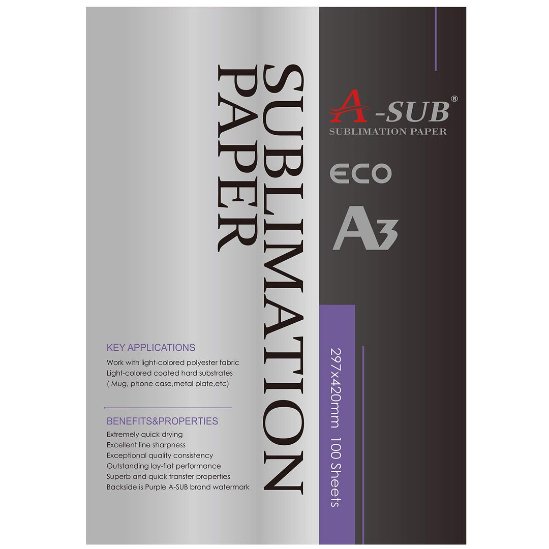 A-SUB Sublimationspapier A3, 297x420mm, 100 Blatt, kompatibel mit EPSON, SAWGRASS, RICOH, Brother Su