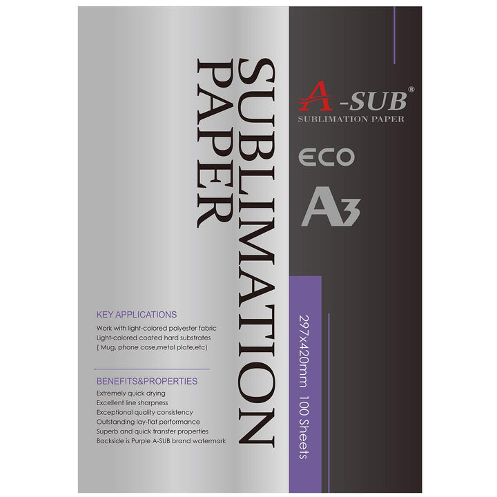 A-SUB Sublimationspapier A3, 297x420mm, 100 Blatt, kompatibel mit EPSON, SAWGRASS, RICOH, Brother Su