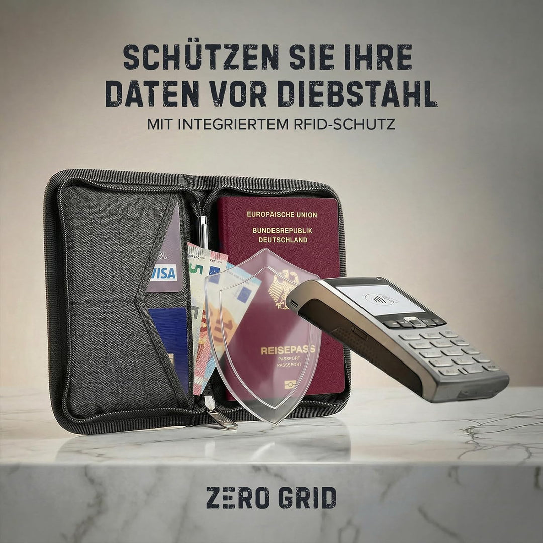 Zero Grid Reisepasshülle – Reisedokumenten-Halter mit RFID-Blockierung Shadow, Shadow