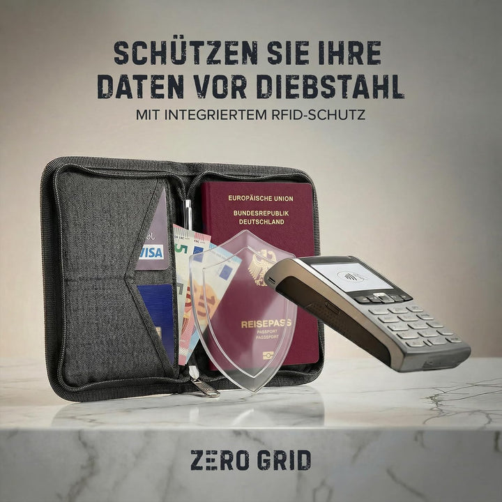 Zero Grid Reisepasshülle – Reisedokumenten-Halter mit RFID-Blockierung Shadow, Shadow