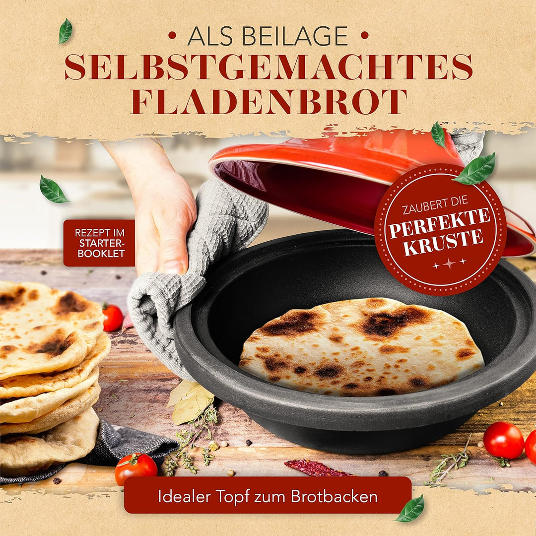 KRUSTENZAUBER Tajine Topf 2-4 Personen - Hochwertige 27cm Gusseisen Tajine Orientalisch - Tajine Ind