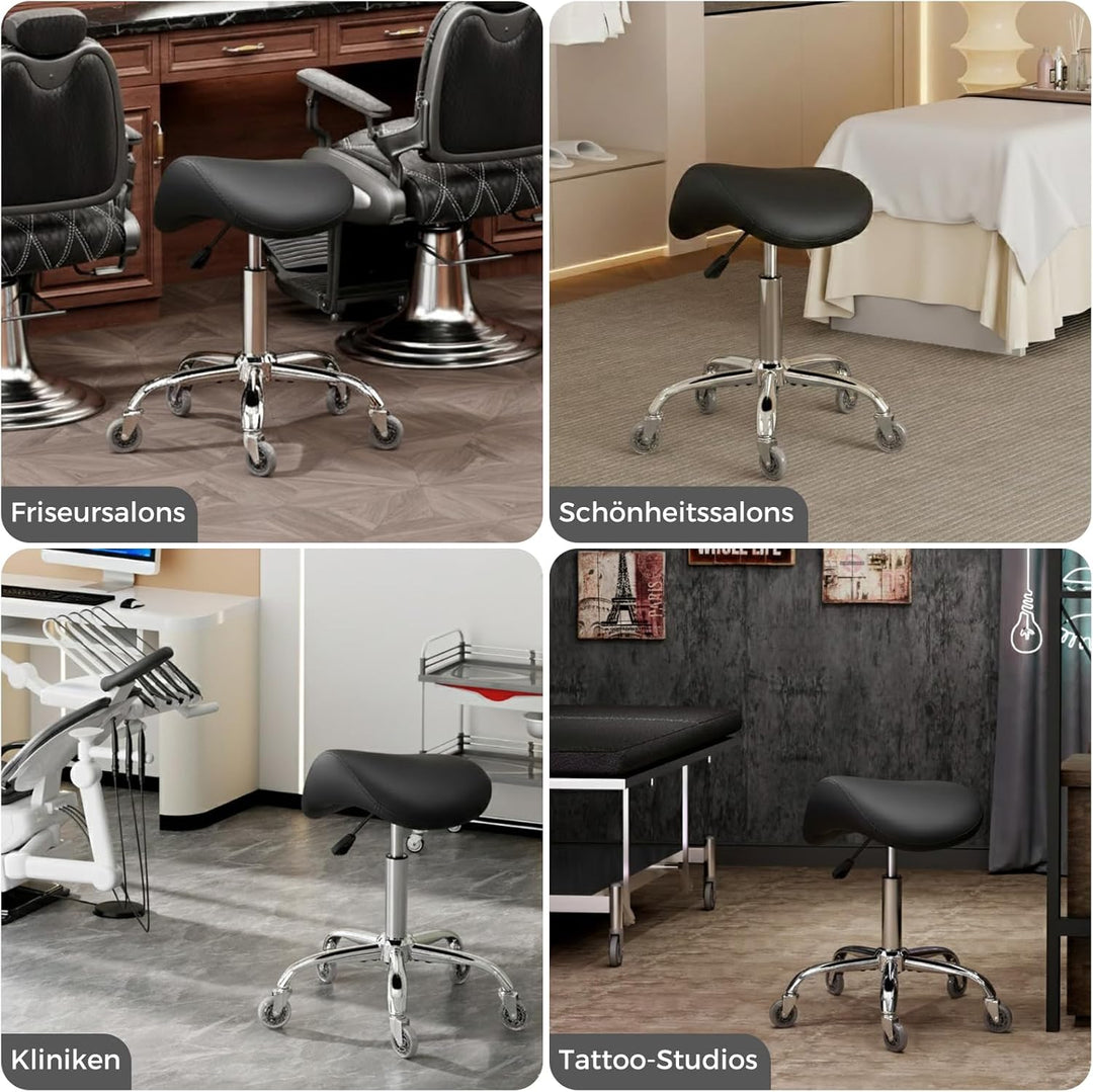 BEWISHOME Sattelhocker Höhenverstellbar, Sattelhocker mit Rollen, 360° Drehhocker Rollhocker, Ergono